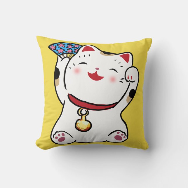 Lucky Cat Maneki Neko Pillow (Front)