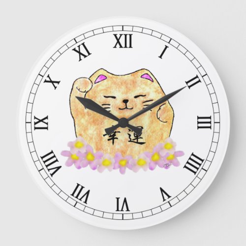 Lucky Cat Maneki Neko Round Wall Clock