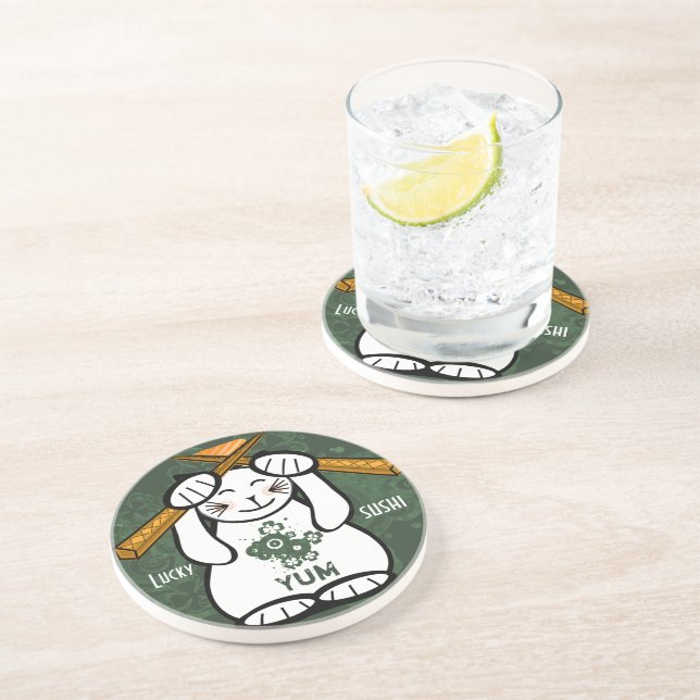 Lucky Cat Maneki Neko Sushi Drink Coaster (Side)