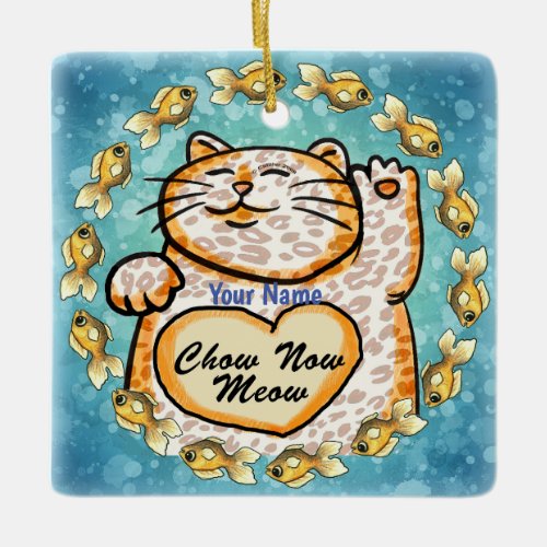 Lucky Cat Meow custom name Ceramic Ornament