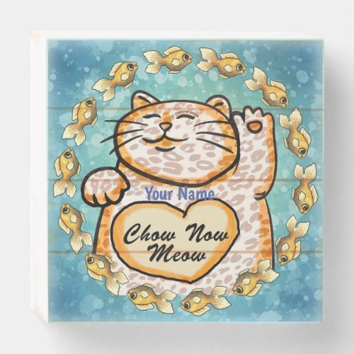 Lucky Cat Meow custom name Wooden Box Sign