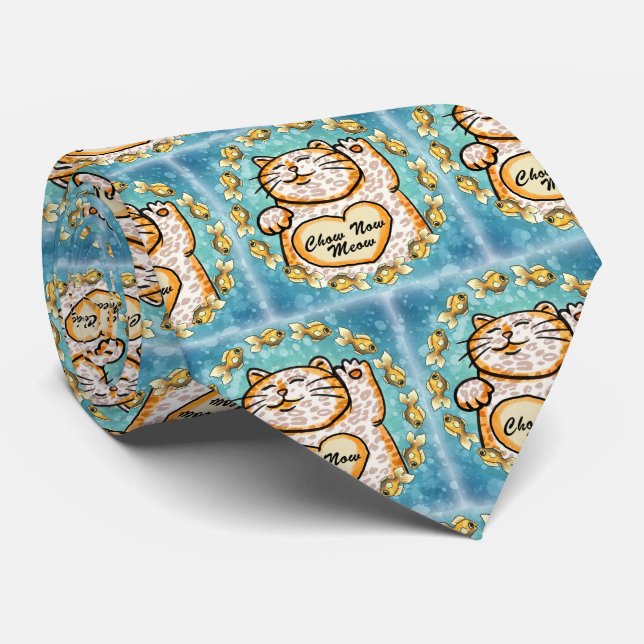 Lucky Cat Meow  Neck Tie (Rolled)