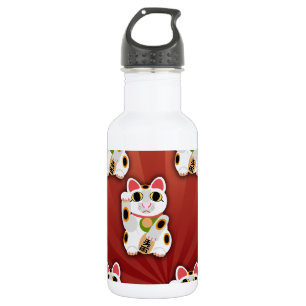 Lucky Cat Pattern Cartoon Fortune Pet White Kitty Water Bottle
