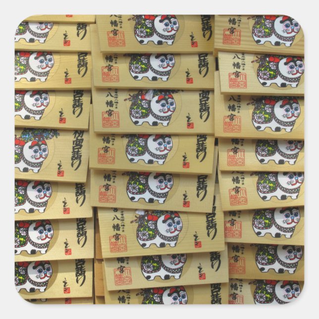 Lucky Cat Prayer Plaques: Tokyo, Japan Postcard Square Sticker (Front)