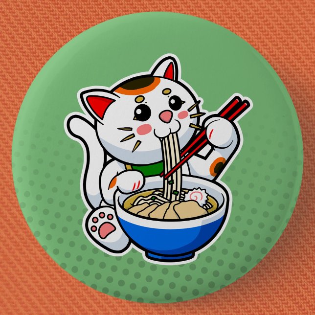 Lucky Cat Ramen Button (Lucky Cat Ramen Can Badge- Detail View)