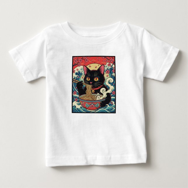 Lucky Cat Ramen Noodle Art Baby T-Shirt (Front)