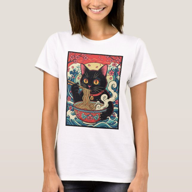 Lucky Cat Ramen Noodle Art T-Shirt (Front)
