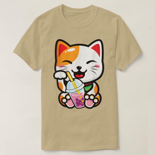 Lucky Cat Shirt Cat Boba Tea Bubble Tea Anime Kawa (Design Front)
