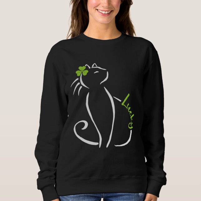Lucky Cat St Patricks Day Cute Irish Kitten Shamro Sweatshirt (Front)