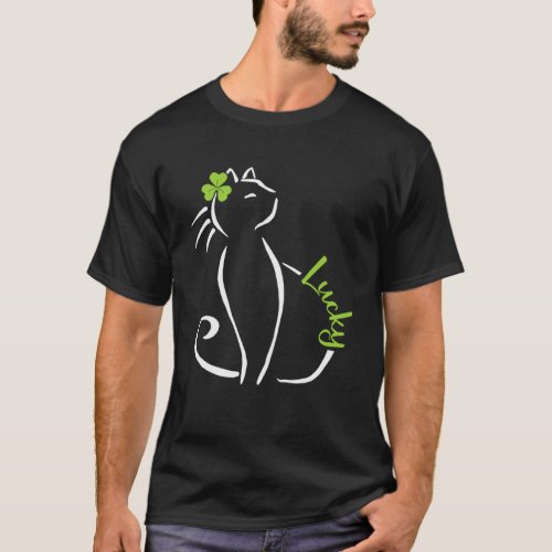 Lucky Cat St Patricks Day Cute Irish Kitten Shamro T_Shirt