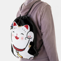 Lucky cat styled pattern drawstring backpack