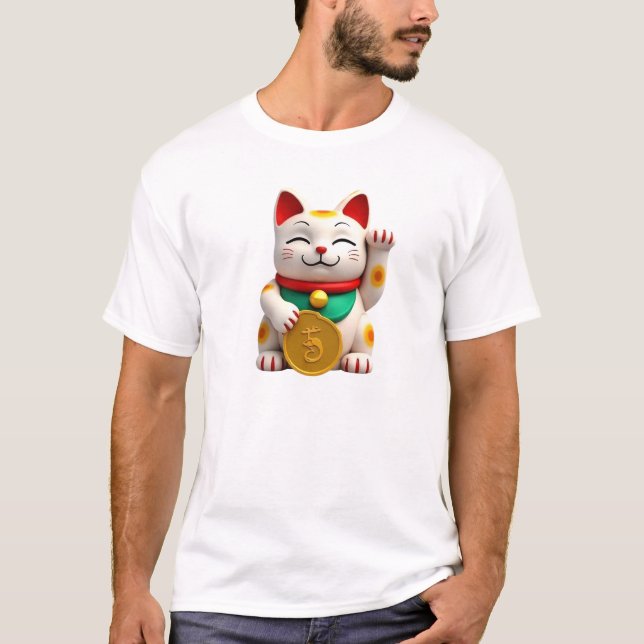 Lucky Cat T-Shirt | Fortune & Prosperity Symbol Te (Front)