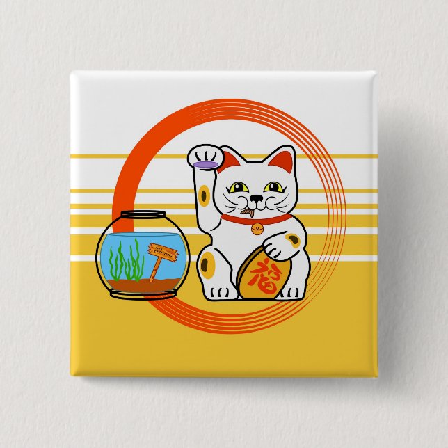Lucky Cat. Unlucky Fish Pinback Button (Front)