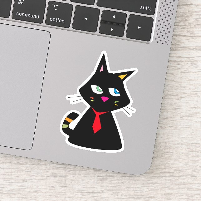 Lucky Cat wearing tie Doodle Sticker (Detail)