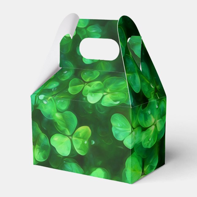 Lucky Celtic Irish Green Shamrocks Favor Boxes (Front Side)