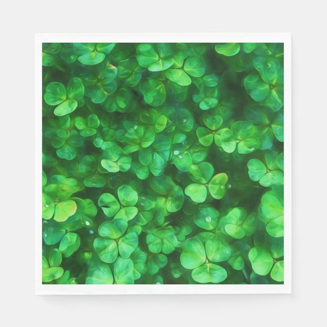 Lucky Celtic Irish Green Shamrocks Paper Napkins (Front)