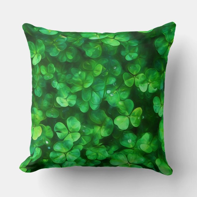 Lucky Celtic Irish Green Shamrocks Throw Pillow (Front)