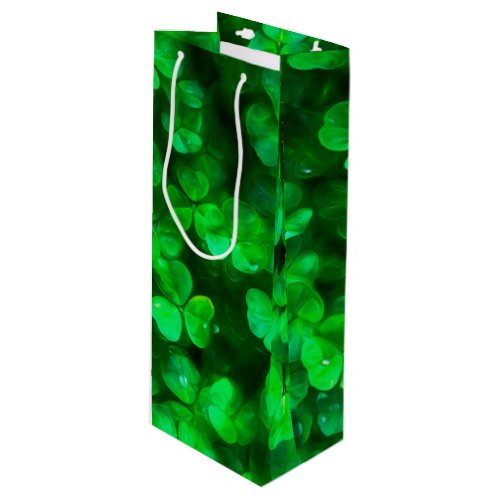 Lucky Celtic Irish Green Shamrocks Wine Gift Bag