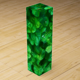 Lucky Celtic Irish Green Shamrocks Wine Gift Box