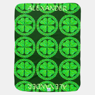 Lucky Celtic Shamrock Four Leaf Clover Custom Stroller Blanket