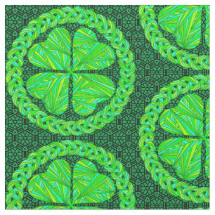 Lucky Celtic Shamrock Four Leaf Clover Green Fabric