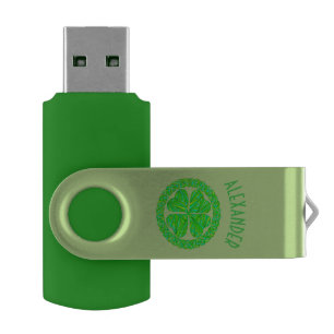 Lucky Celtic Shamrock Four Leaf Clover Green Flash Drive