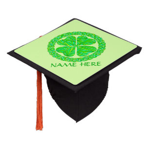 Lucky Celtic Shamrock Four Leaf Clover Green Graduation Cap Topper