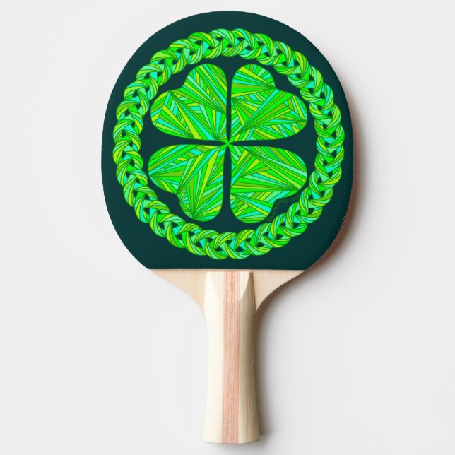 Lucky Celtic Shamrock Four Leaf Clover Ping-Pong Paddle (Front)