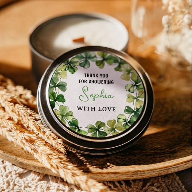 Lucky Charm Baby Shower Shamrock Clover Classic Round Sticker (Creator Uploaded)