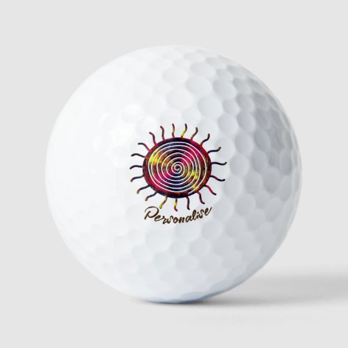 Lucky Charm Boho Rainbow Ancient Spiral Sun Golf Balls