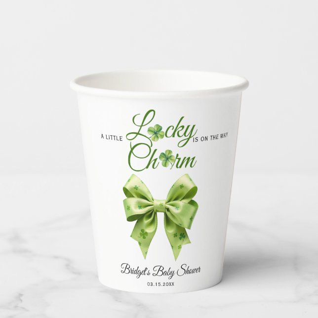 Lucky charm bow St. Patrick's Day baby shower Paper Cups (Back)
