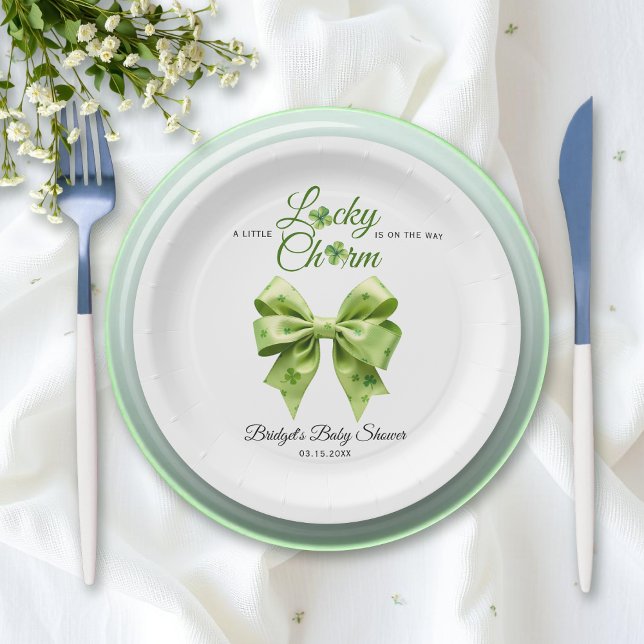 Lucky charm bow St. Patrick's Day baby shower Paper Plates (Creator Uploaded)