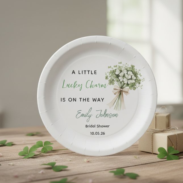 Lucky Charm Bridal Shower Paper Plates Greenery (Creator Uploaded)