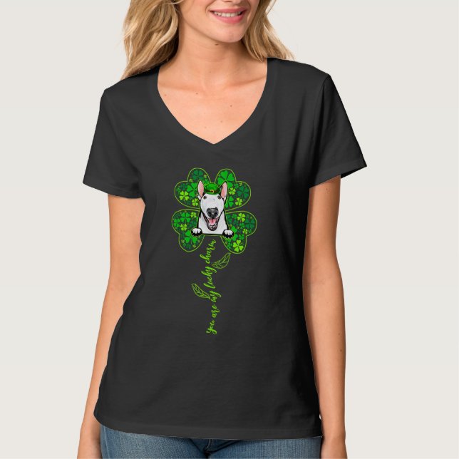 Lucky Charm Bull Terrier Shamrock Happy St Patrick T-Shirt (Front)