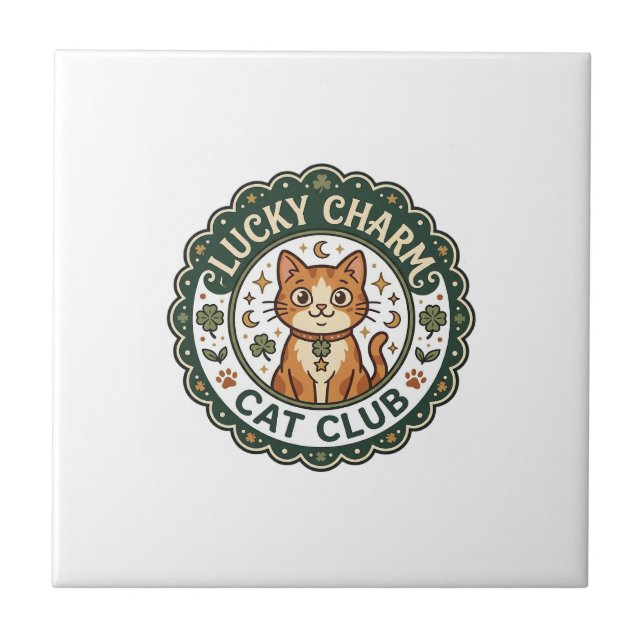 Lucky Charm Cat POD Vector Art - Lucky Charm Cat C Ceramic Tile (Front)