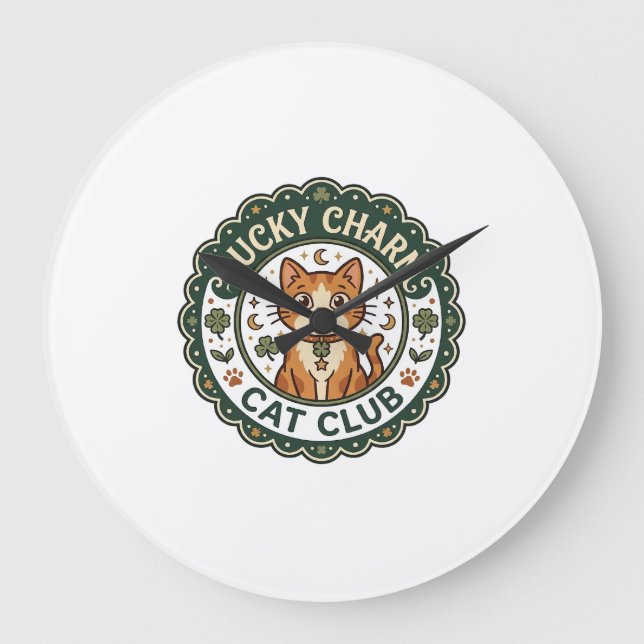 Lucky Charm Cat POD Vector Art - Lucky Charm Cat C Large Clock (Front)