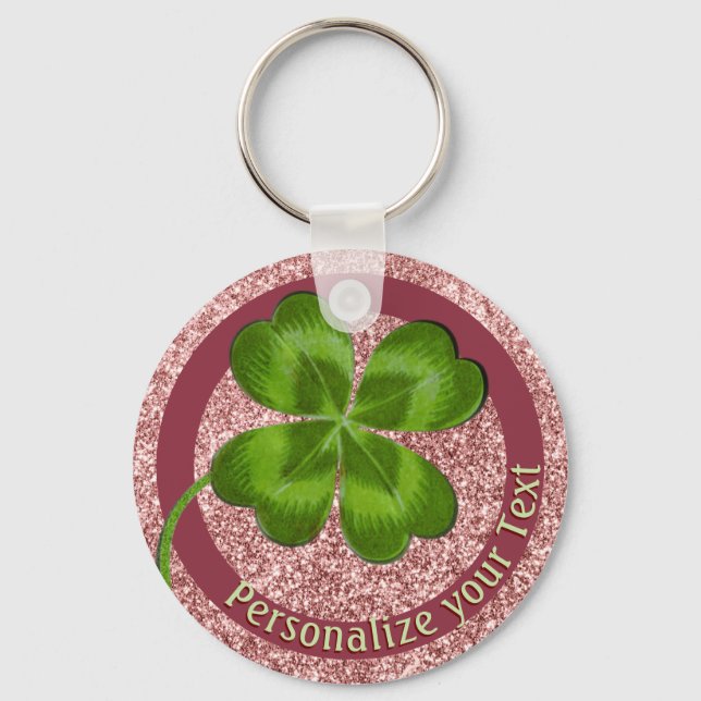 Lucky Charm Clover Girly Personalized Good Luck Keychain (Front)