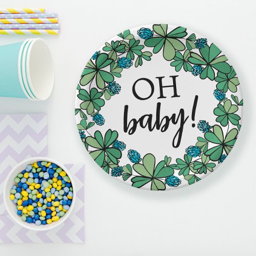 Lucky Charm Clover Oh Baby Boy Baby Shower Paper Plates