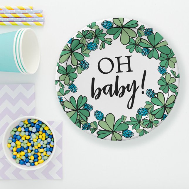 Lucky Charm Clover Oh Baby Boy Baby Shower Paper Plates (Creator Uploaded)