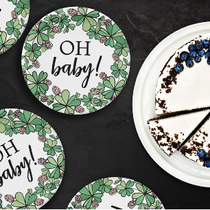 Lucky Charm Clover Oh Baby Girl Baby Shower Paper Plates