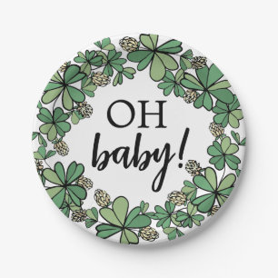 Lucky Charm Clover Oh Baby Neutral Baby Shower Paper Plates