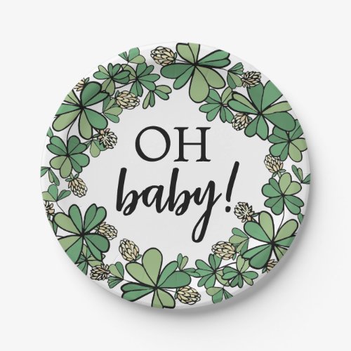 Lucky Charm Clover Oh Baby Neutral Baby Shower Paper Plates