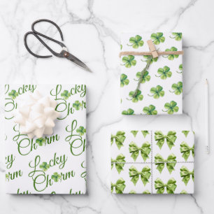Lucky charm clover St. Patrick's Day Baby Shower Wrapping Paper Sheets