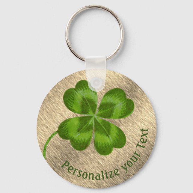 Lucky Charm Clover Vintage Personalized Good Luck  Keychain (Front)