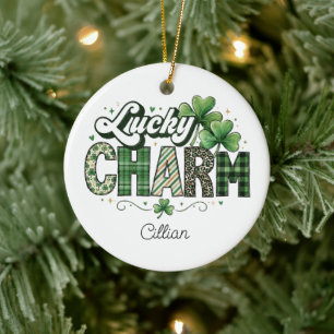 Lucky Charm Cute Fabric-Look Cute St Patricks Ceramic Ornament