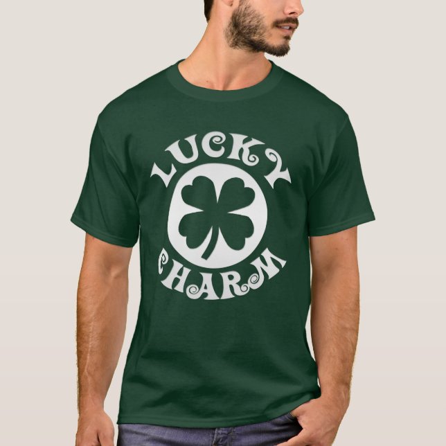 Lucky Charm Dark Green Shamrock Irish T-Shirt (Front)
