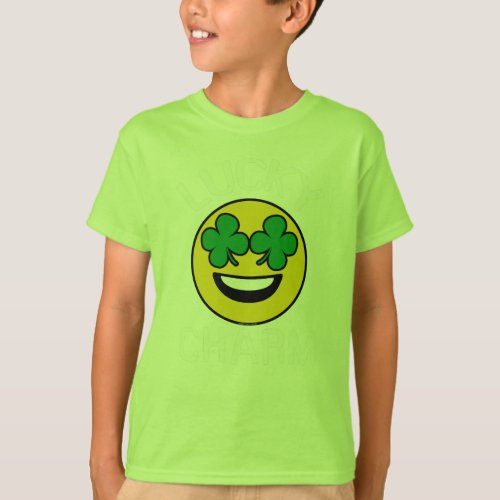 Lucky Charm Emoji Shamrock St Patricks Day Kids T_Shirt
