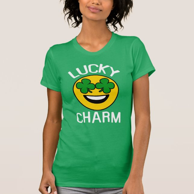 Lucky Charm Emoji Shamrock St Patricks Day Womens T-Shirt (Front)