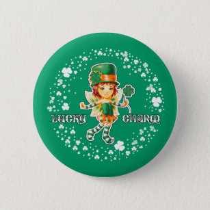 Lucky Charm. Fairy Irish Girl St. Patrick's Day Button