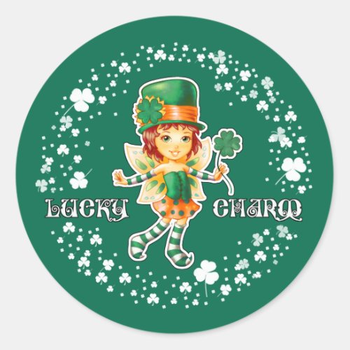 Lucky Charm Fairy Irish Girl StPatricks Day Classic Round Sticker